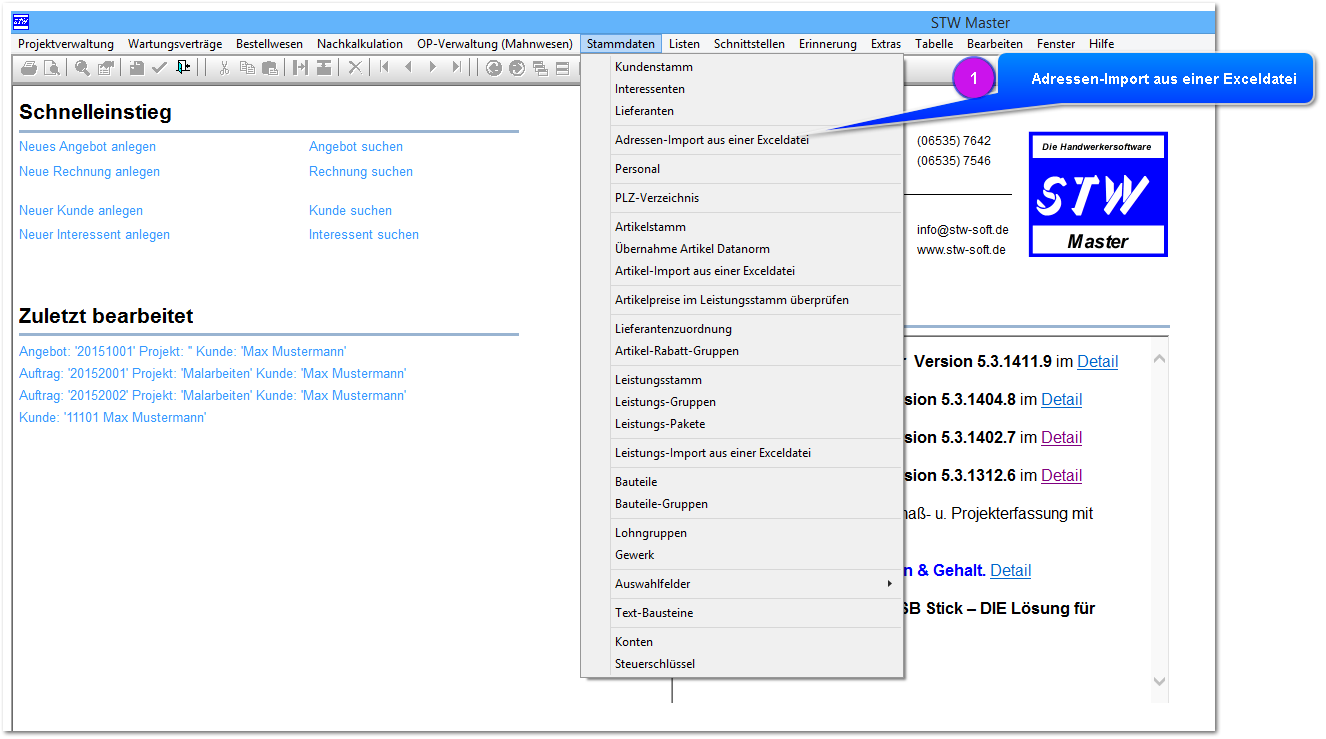 Adressen-Import aus Exceldatei