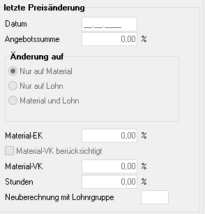 6. Letzte Preisänderung