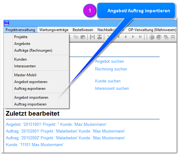 Angebot/Auftrag importieren