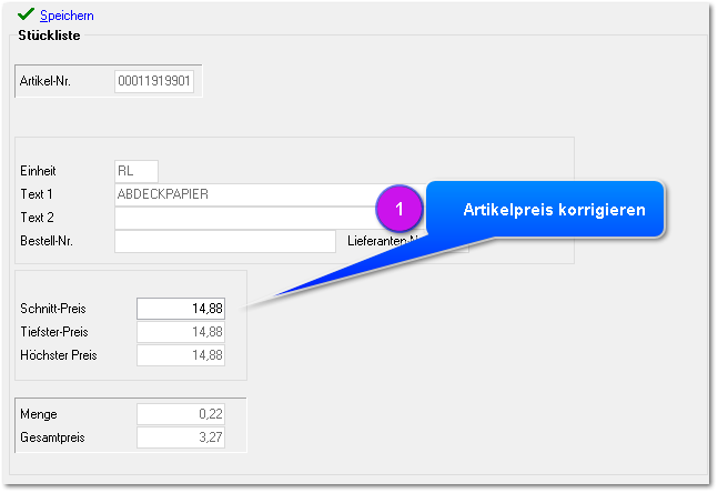 Artikelpreis ändern