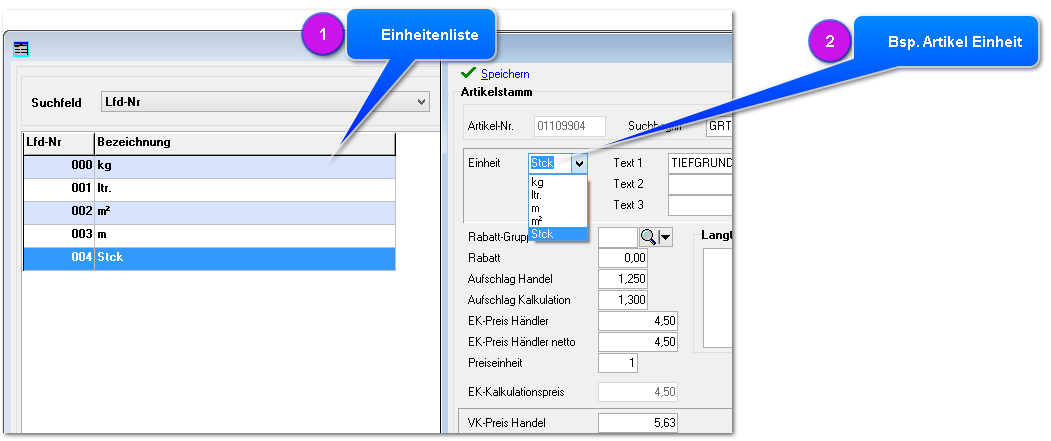 Einheit Artikelstamm