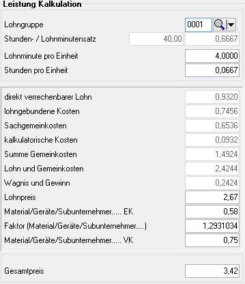 1. Kalkulationswerte