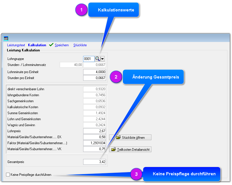 Kalkulation ändern