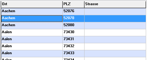 2. Liste der vorhandenen PLZ