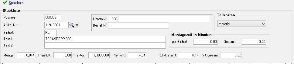 1. Daten eintragen und Speichern