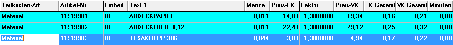 2. Änderungen innerhalb der Tabelle